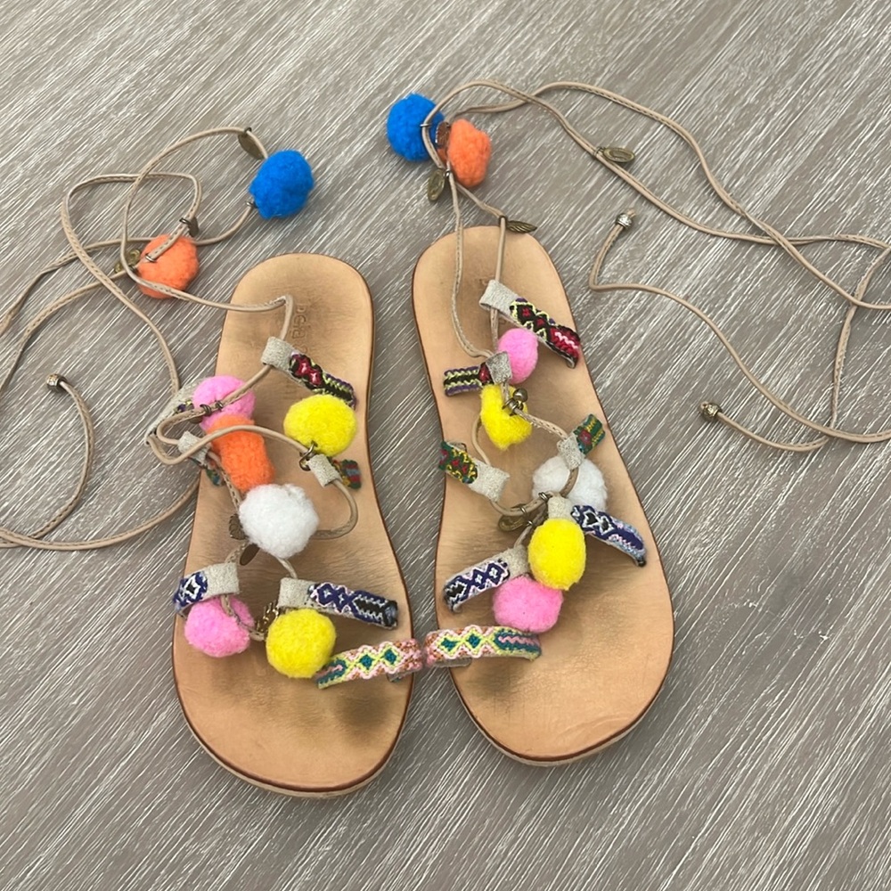 Ladies’ BELLA & NUNI  Boutique Pom Pom Gladiator Sandals - Size 5 (Pre-Owned)
